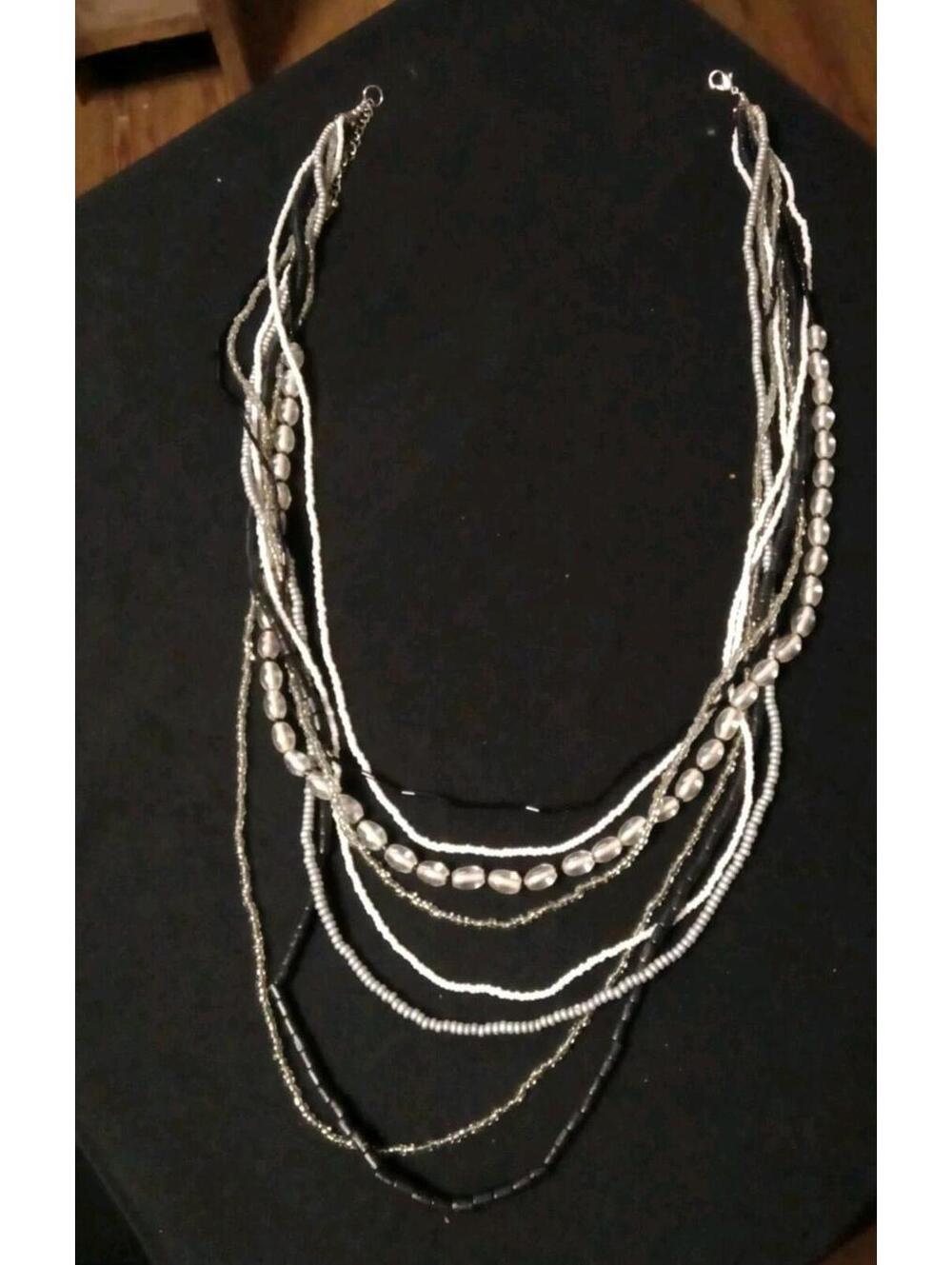 Multi-Strand Beaded Statement Necklace 8 Caskading Layers 19 Inches